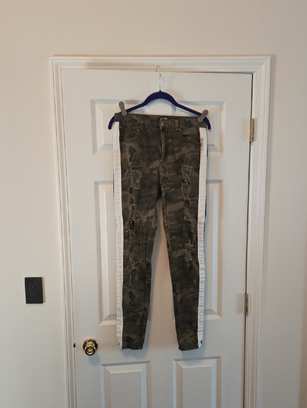Fashion Nova Olive Camo Skinny Jeans with White Side Stripes